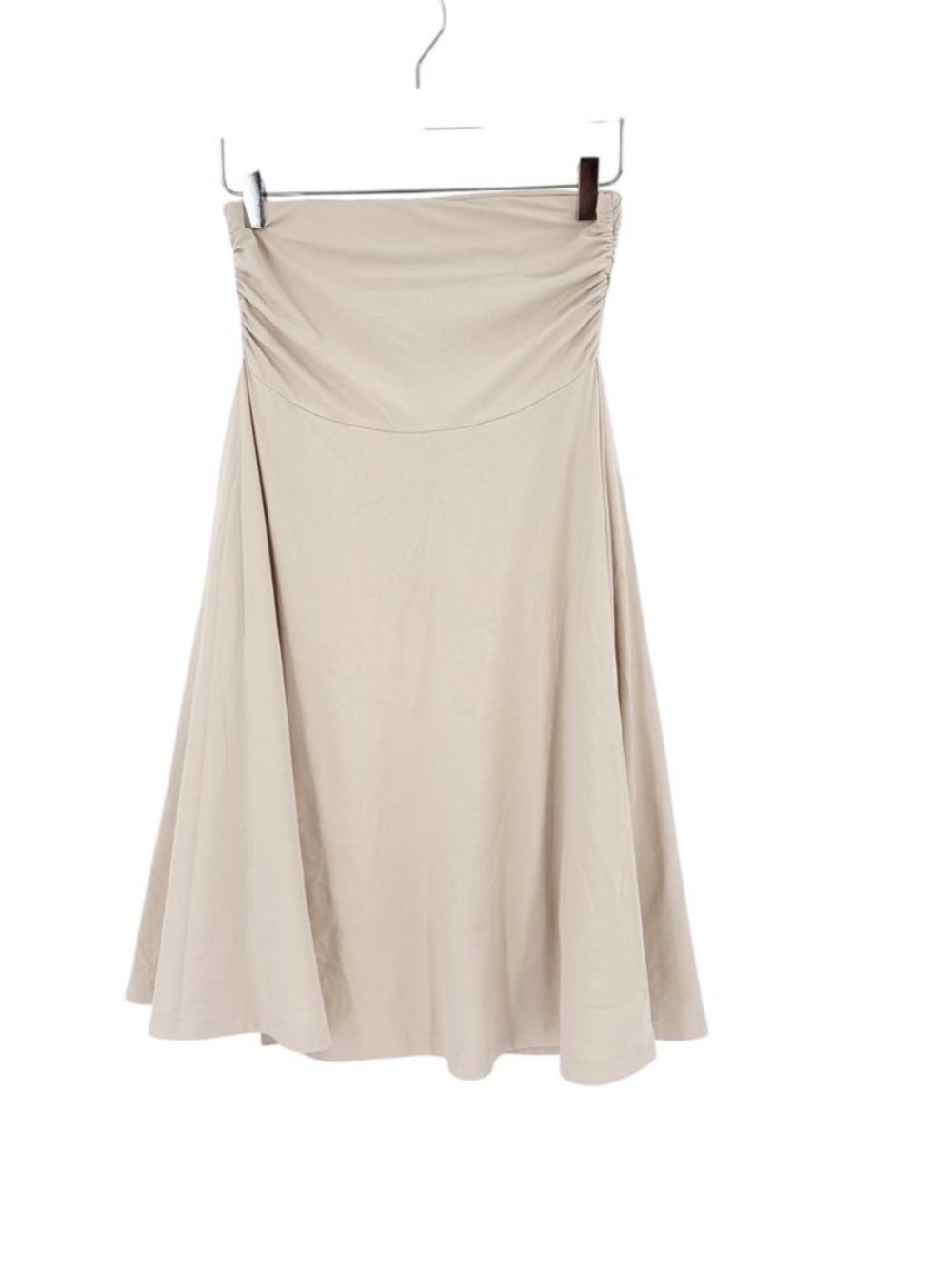 OGL Skirt Size Flowy Side Ruched A-line Midi Skirt Fog Cream Eco-SkinKiss - Picture 10 of 13